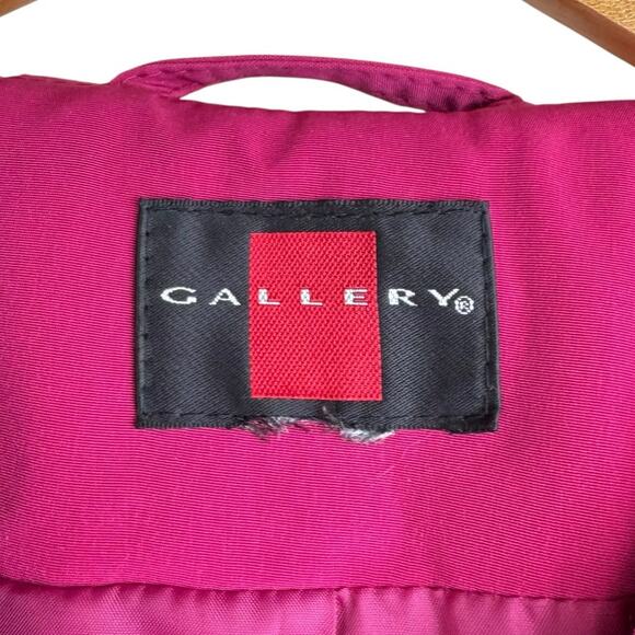 Gallery Pink Hood Button Closure Padded Shoulder Lined Long Rain Jacket Pockets - Picture 11 of 13